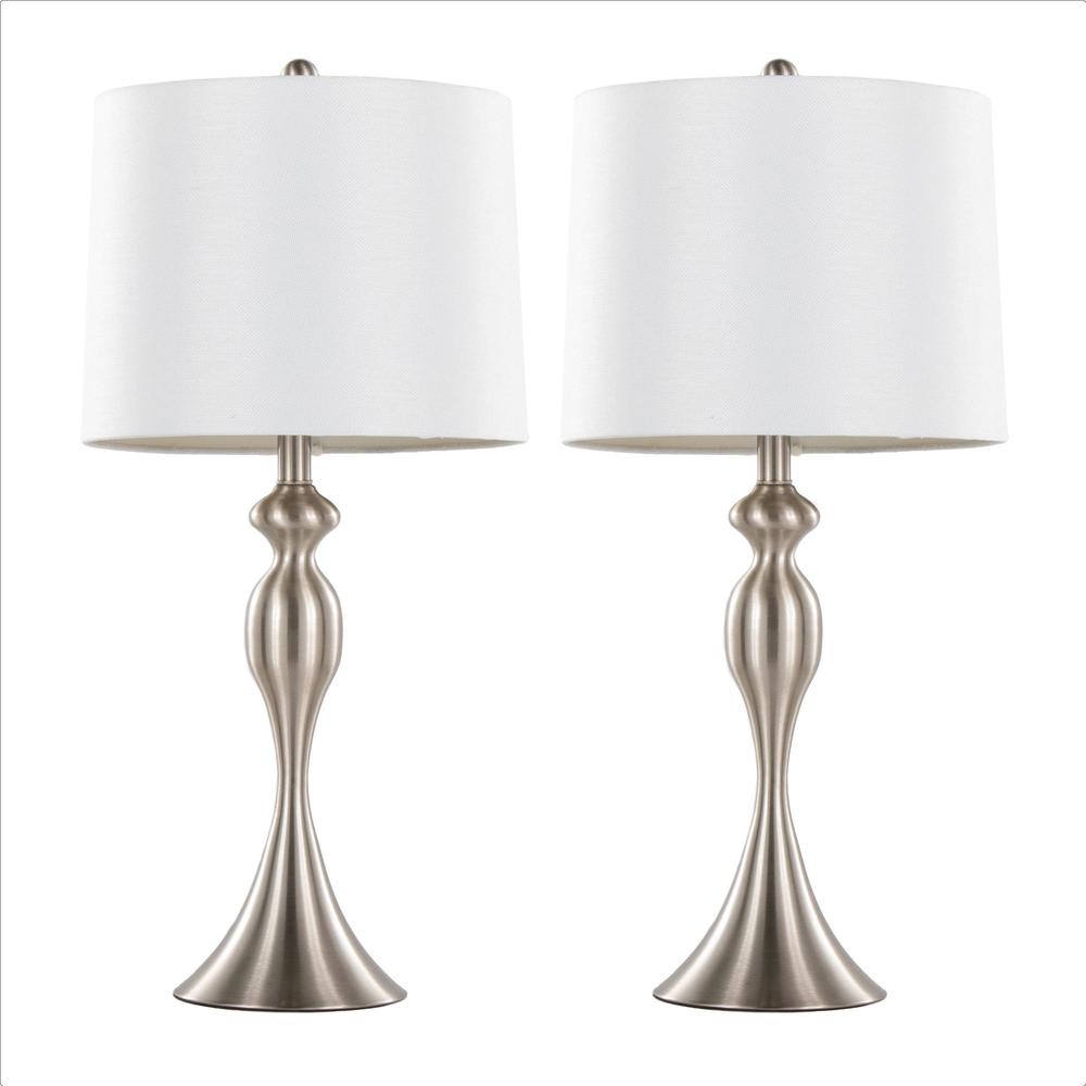 Brushed Nickel, White Linen Ashland 27" Metal Table Lamp - Set of 2. Picture 1