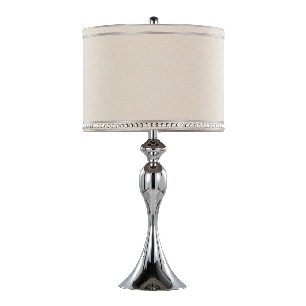 Polished Chrome, Cream Linen Ashland 27" Metal Table Lamp - Set of 2. Picture 3