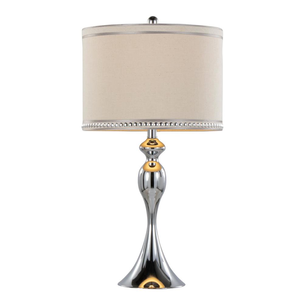 Polished Chrome, Cream Linen Ashland 27" Metal Table Lamp - Set of 2. Picture 2