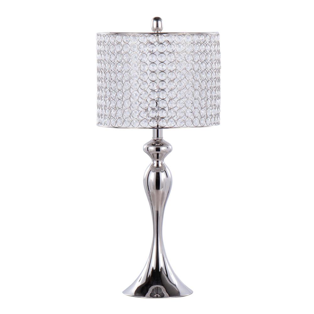 Polished Nickel, Clear Crystal Ashland 27" Metal Table Lamp - Set of 2. Picture 3