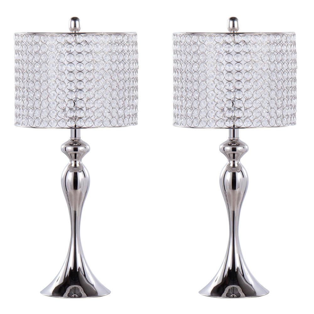Polished Nickel, Clear Crystal Ashland 27" Metal Table Lamp - Set of 2. Picture 1