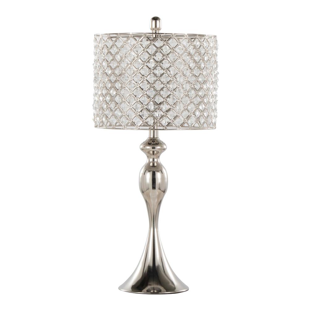 Polished Nickel, Clear Crystal Ashland 27" Metal Table Lamp - Set of 2. Picture 3