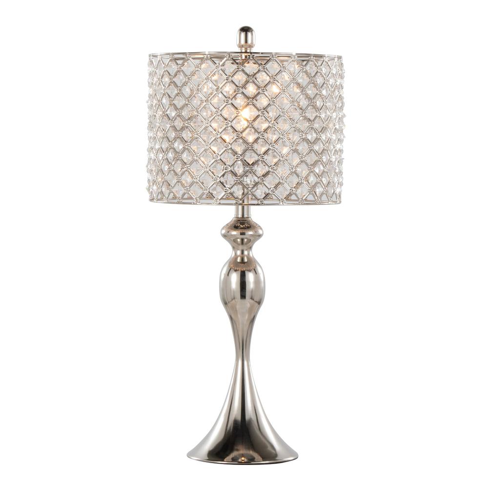 Polished Nickel, Clear Crystal Ashland 27" Metal Table Lamp - Set of 2. Picture 2