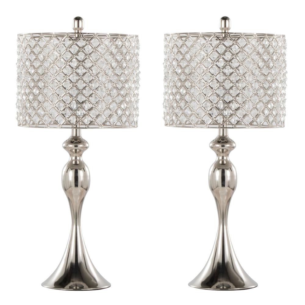 Polished Nickel, Clear Crystal Ashland 27" Metal Table Lamp - Set of 2. Picture 1