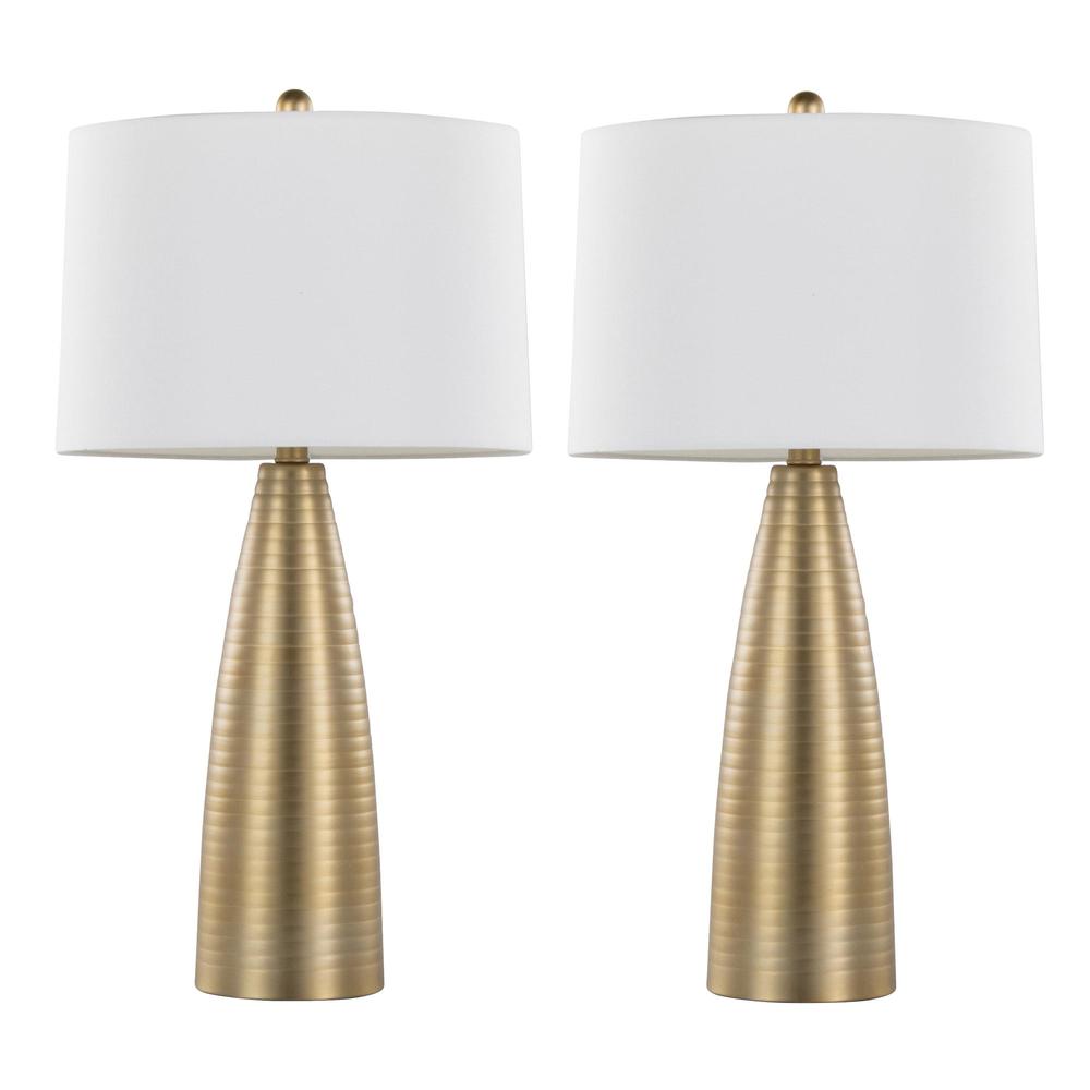 Gold Metal, White Linen Maya 27" Metal Table Lamp - Set of 2. Picture 1