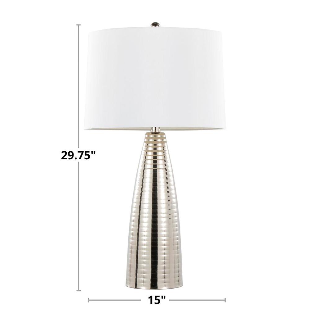 Polished Nickel, White Linen Maya 27" Metal Table Lamp - Set of 2. Picture 6