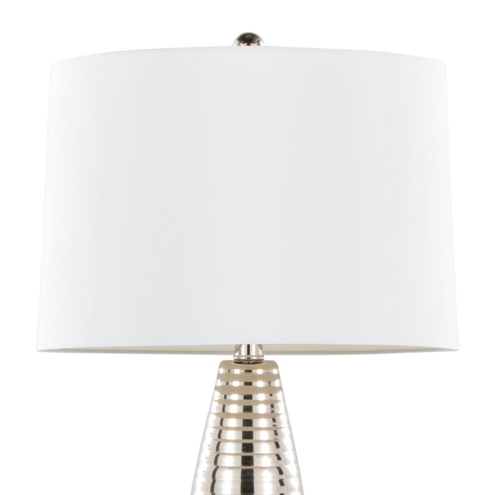 Polished Nickel, White Linen Maya 27" Metal Table Lamp - Set of 2. Picture 5