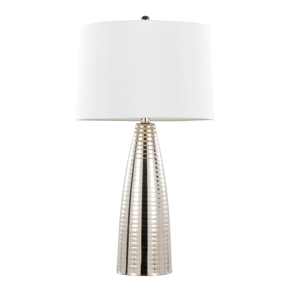 Polished Nickel, White Linen Maya 27" Metal Table Lamp - Set of 2. Picture 3