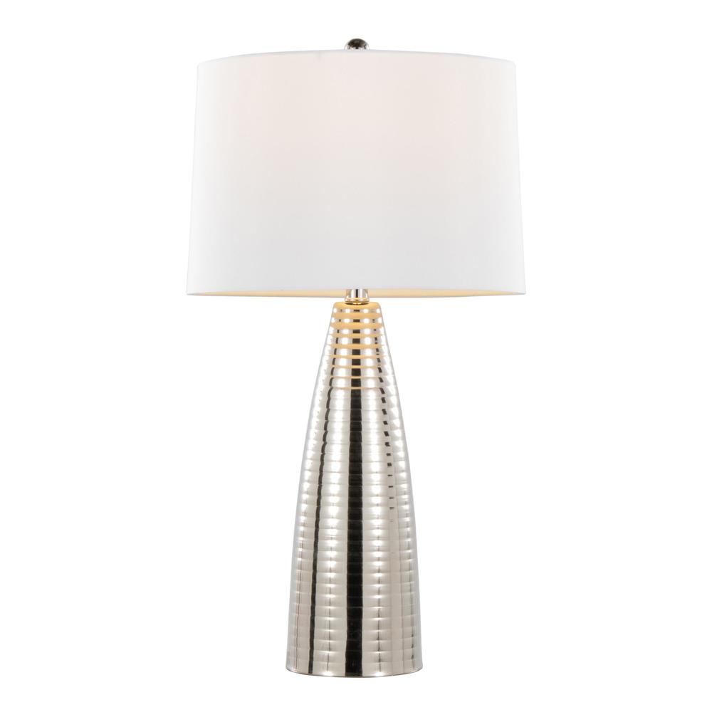 Polished Nickel, White Linen Maya 27" Metal Table Lamp - Set of 2. Picture 2