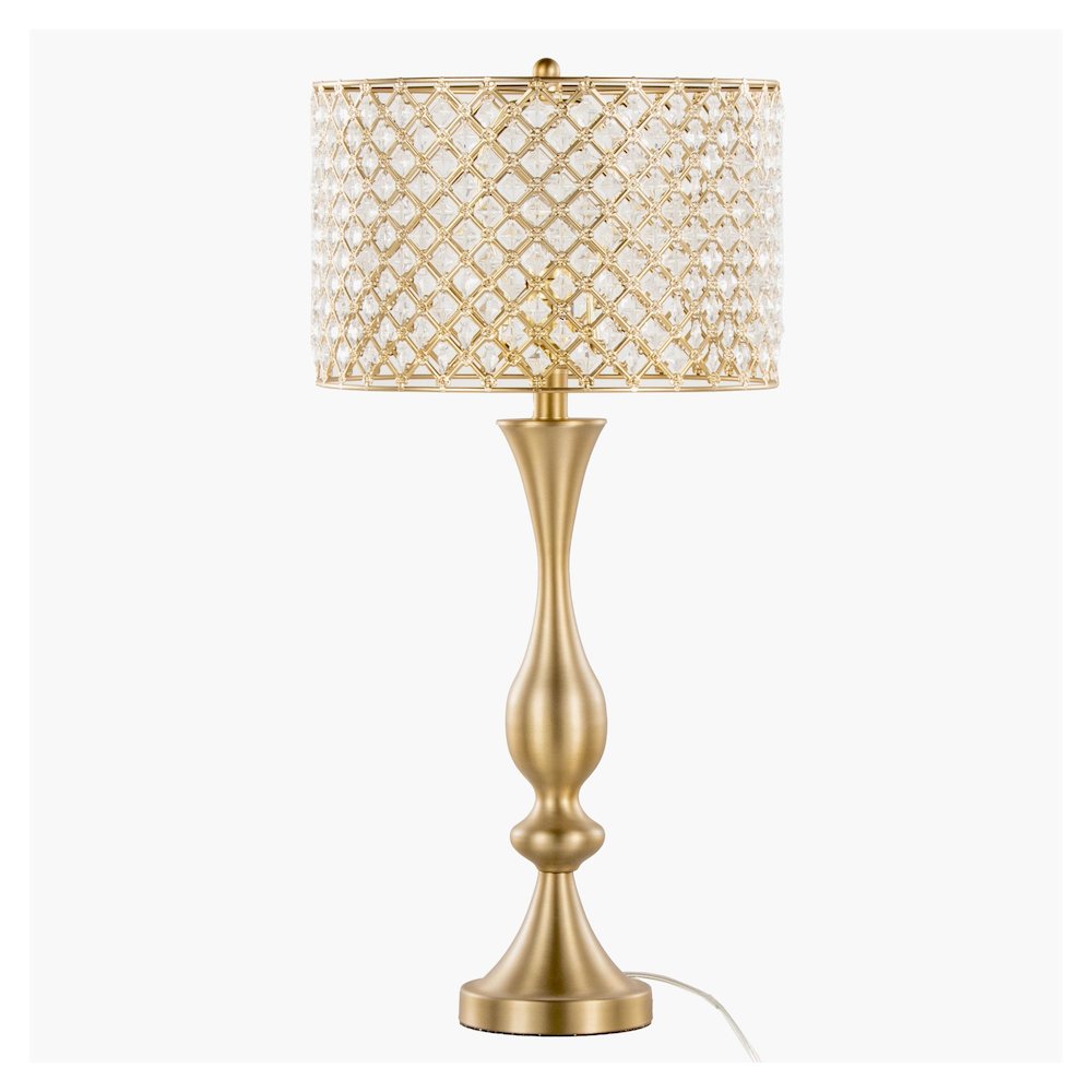 Gold Metal, Clear Crystal Topaz 27" Metal Table Lamp. Picture 1