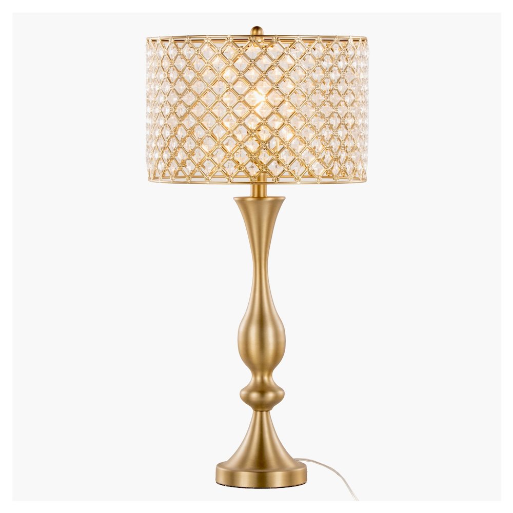 Gold Metal, Clear Crystal Topaz 27" Metal Table Lamp. Picture 2