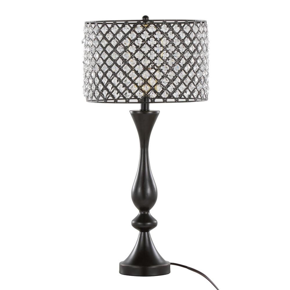 Oil Rubbed Bronze, Clear Crystal Topaz 27" Metal Table Lamp. Picture 1