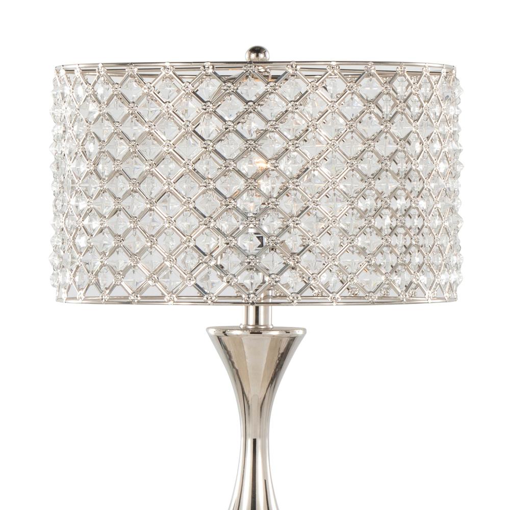 Polished Nickel, Clear Crystal Topaz 27" Metal Table Lamp. Picture 3
