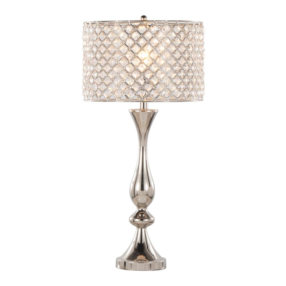 Polished Nickel, Clear Crystal Topaz 27" Metal Table Lamp. Picture 2