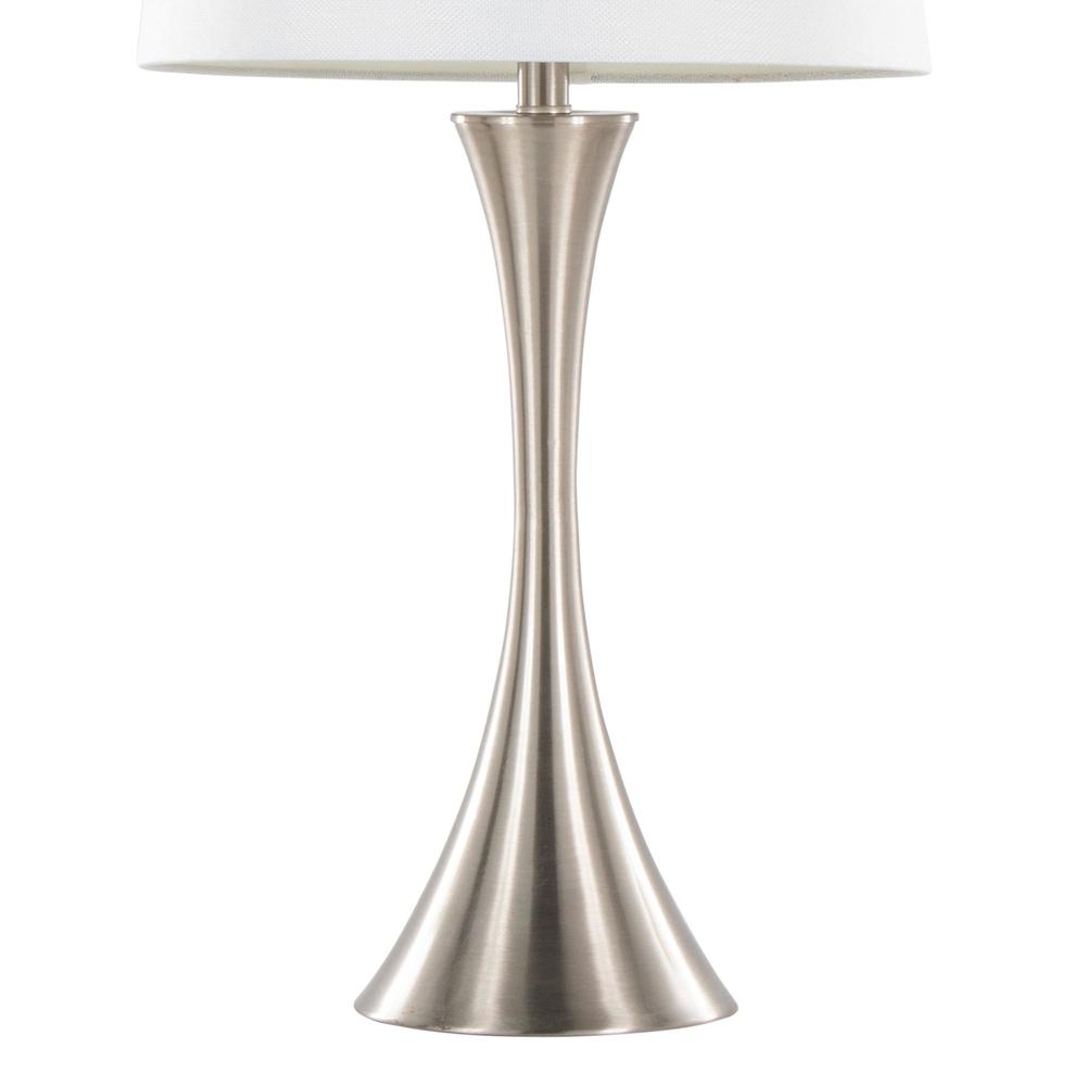 Brushed Nickel, White Textured Linen Lenuxe 29" Metal Table Lamp - Set of 2. Picture 4