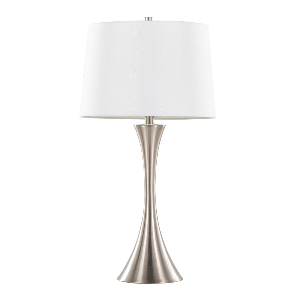 Brushed Nickel, White Textured Linen Lenuxe 29" Metal Table Lamp - Set of 2. Picture 3