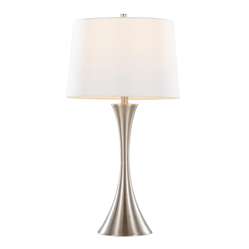 Brushed Nickel, White Textured Linen Lenuxe 29" Metal Table Lamp - Set of 2. Picture 2
