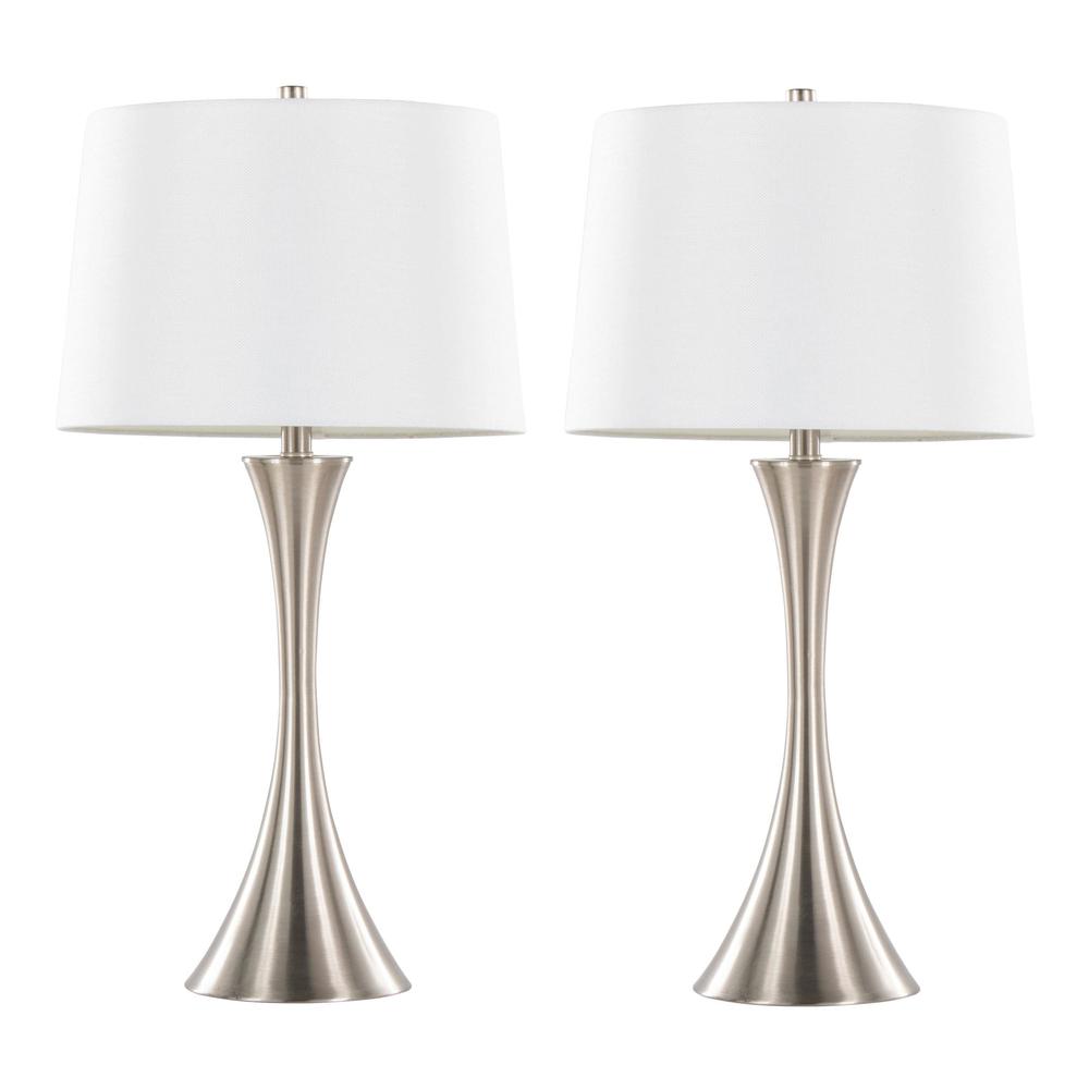 Brushed Nickel, White Textured Linen Lenuxe 29" Metal Table Lamp - Set of 2. Picture 1