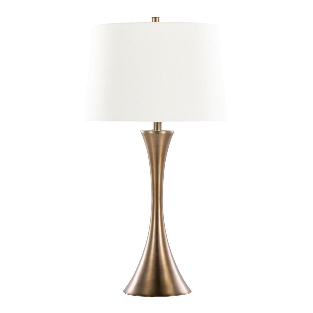Matte Golden Bronze, Off-White Linen Lenuxe 29" Metal Table Lamp - Set of 2. Picture 3