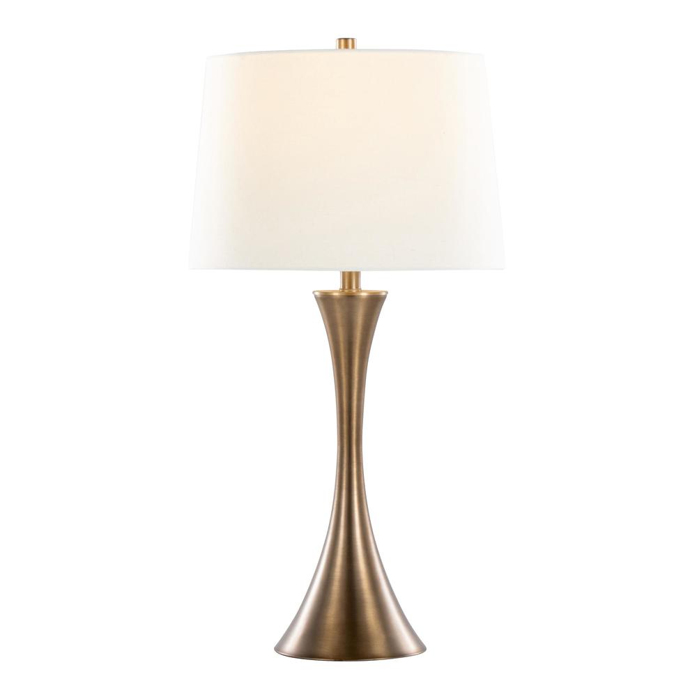 Matte Golden Bronze, Off-White Linen Lenuxe 29" Metal Table Lamp - Set of 2. Picture 2