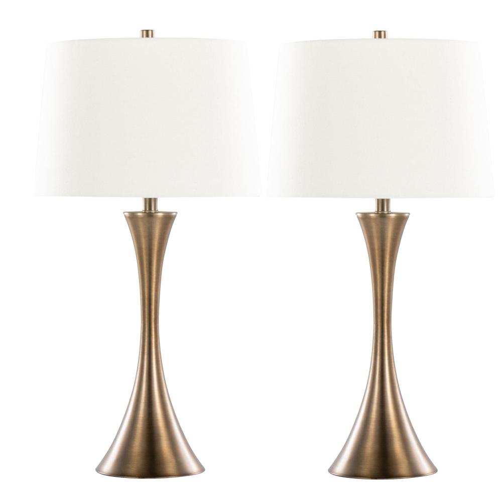 Matte Golden Bronze, Off-White Linen Lenuxe 29" Metal Table Lamp - Set of 2. Picture 1