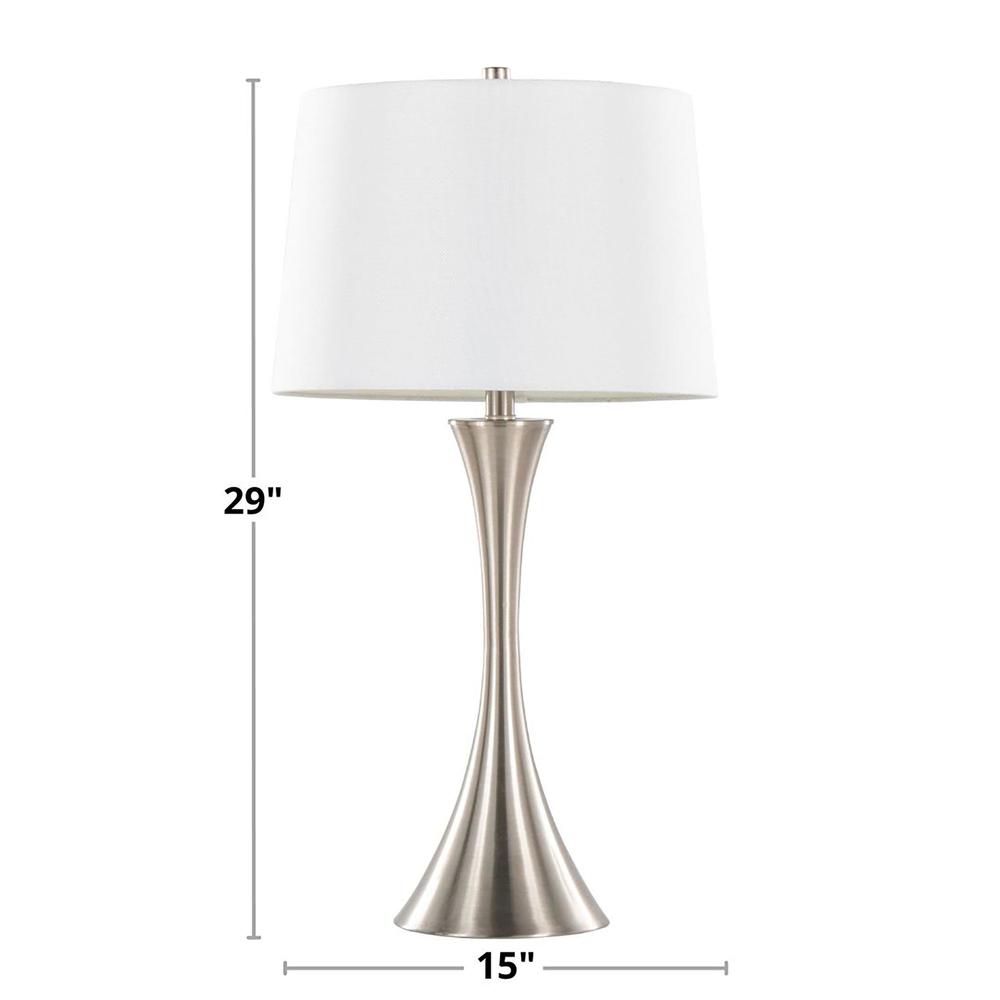 Brushed Nickel, White Textured Linen Lenuxe 29" Metal Table Lamp - Set of 2. Picture 6