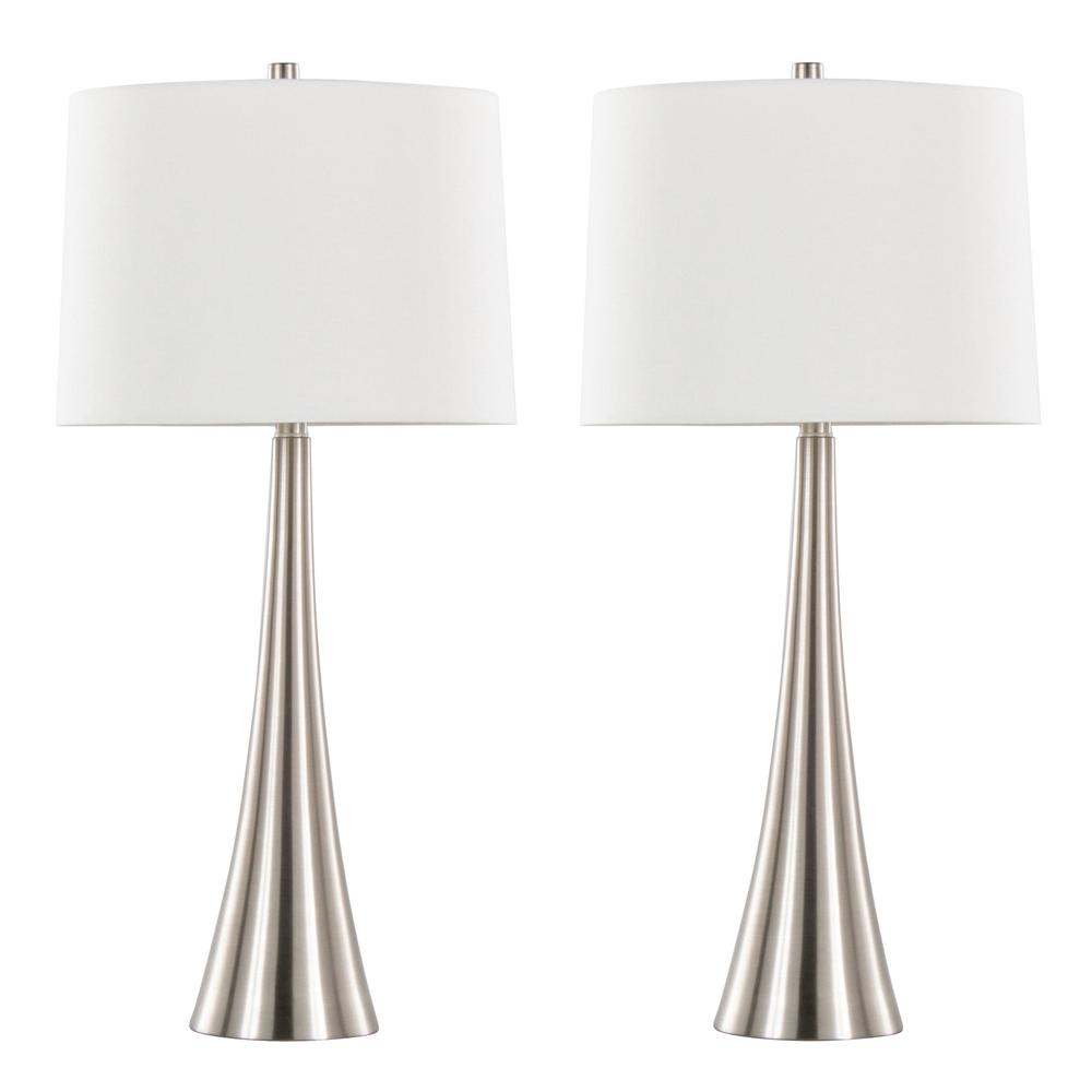 Brushed Nickel, White Linen Diana 29" Metal Table Lamp - Set of 2. Picture 1