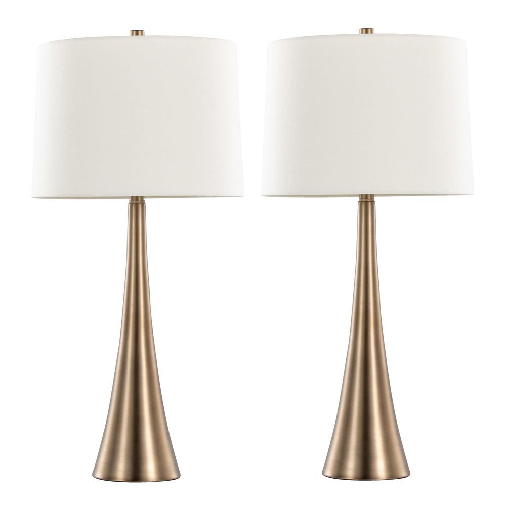 Matte Golden Bronze, White Linen Diana 29" Metal Table Lamp - Set of 2. Picture 1