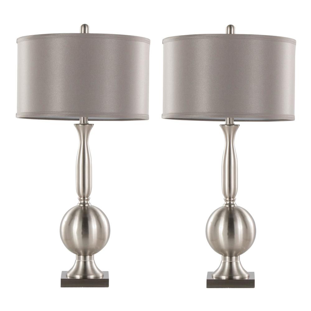 Brushed Nickel, Grey Satin Joan 30" Metal Table Lamp - Set of 2. Picture 1