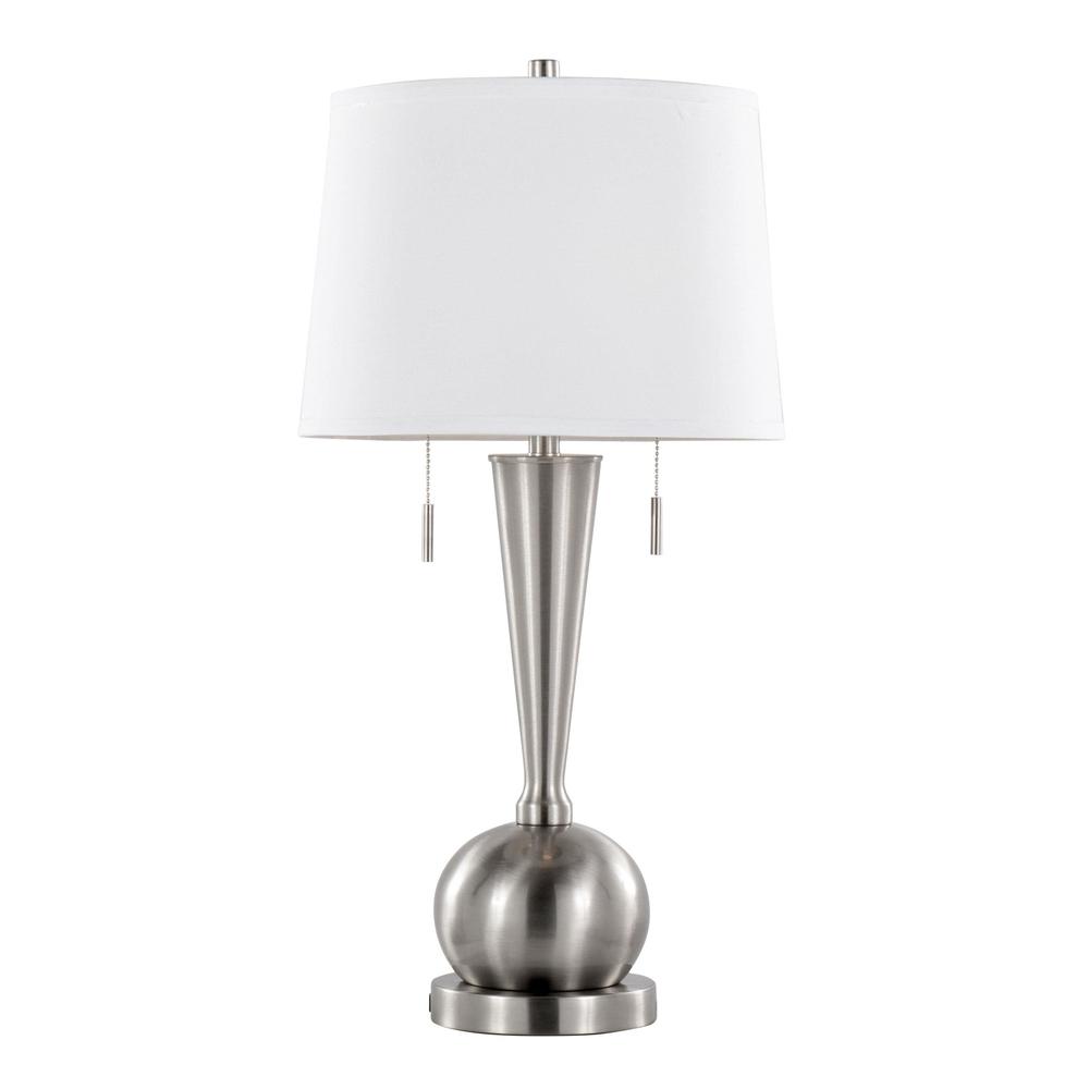Brushed Nickel, White Linen Jules 30.25" Metal Table Lamp with USB - Set of 2. Picture 3