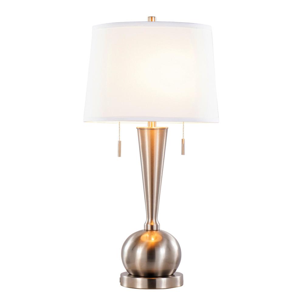 Brushed Nickel, White Linen Jules 30.25" Metal Table Lamp with USB - Set of 2. Picture 2