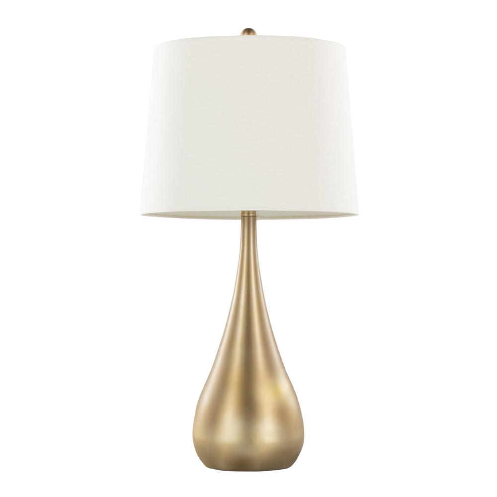 Gold Metal, White Linen Pebble 29" Metal Table Lamp - Set of 2. Picture 3