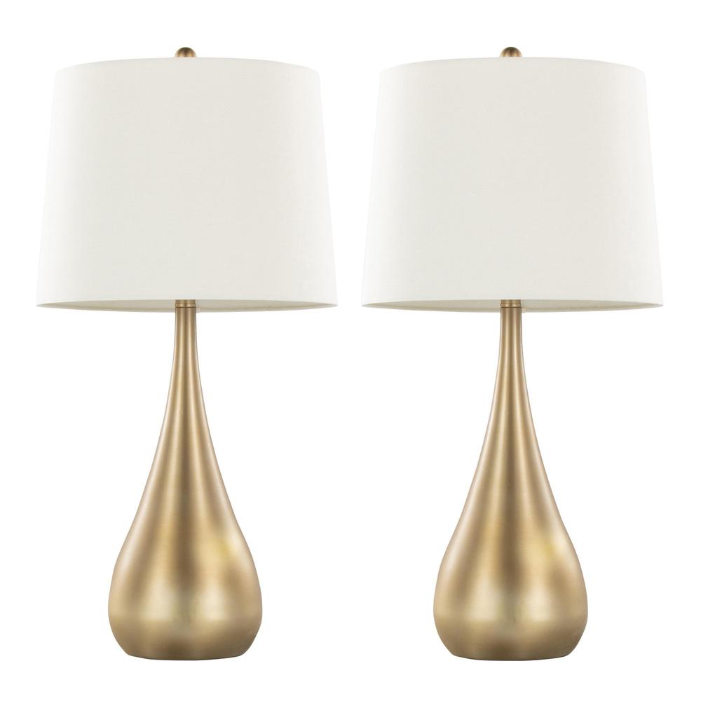 Gold Metal, White Linen Pebble 29" Metal Table Lamp - Set of 2. Picture 1