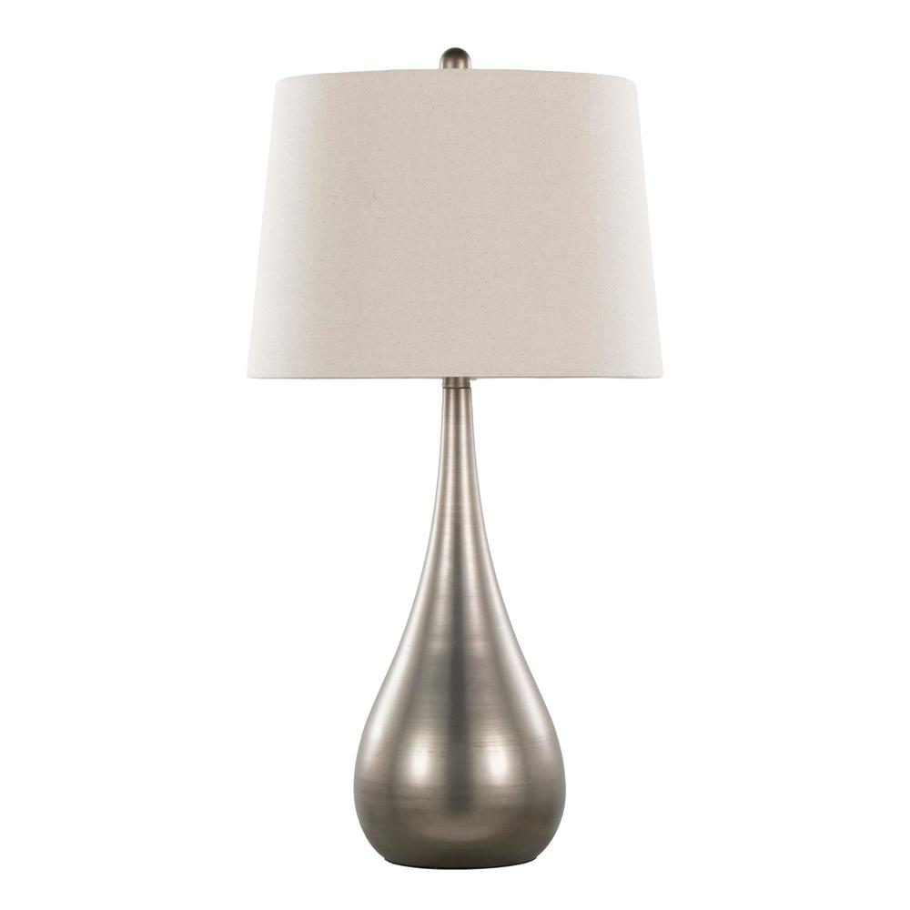 Aged Pewter, Natural Linen Pebble 29" Metal Table Lamp - Set of 2. Picture 2