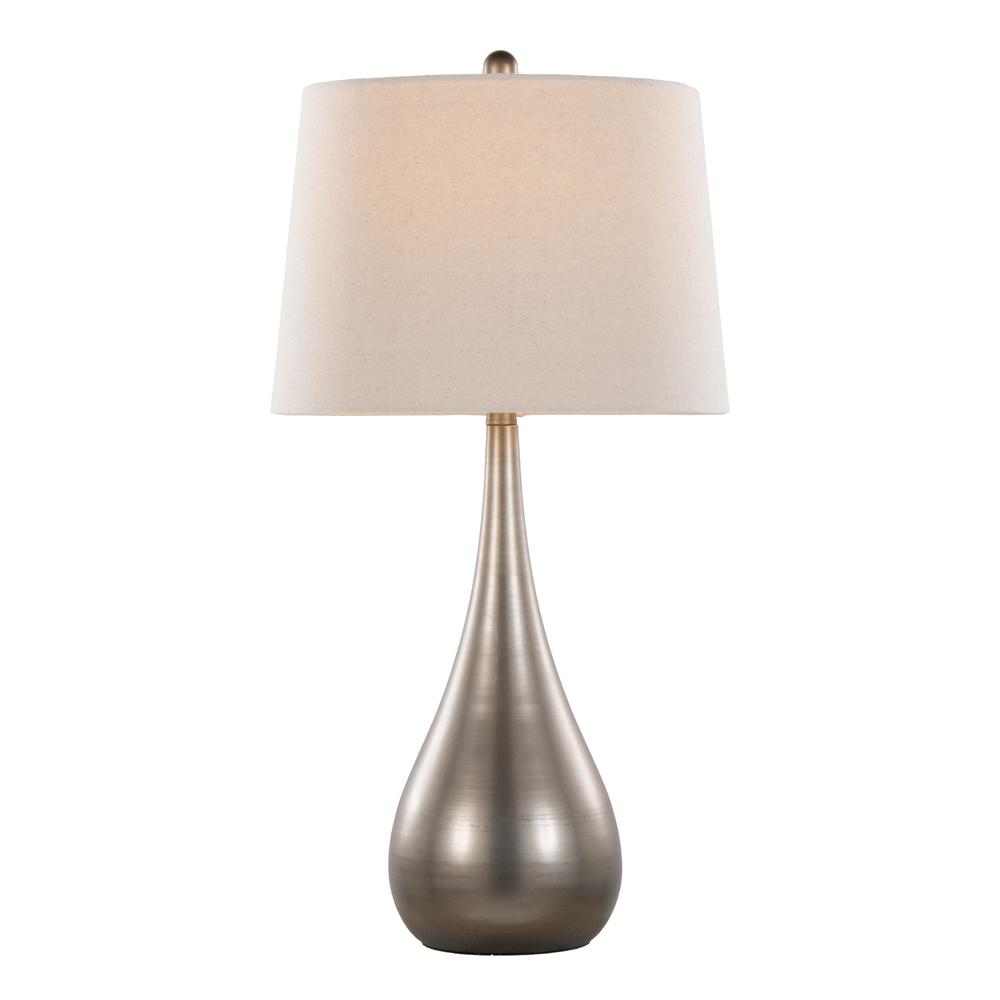 Aged Pewter, Natural Linen Pebble 29" Metal Table Lamp - Set of 2. Picture 3