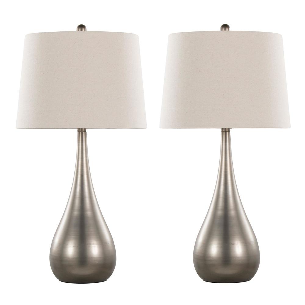 Aged Pewter, Natural Linen Pebble 29" Metal Table Lamp - Set of 2. Picture 1
