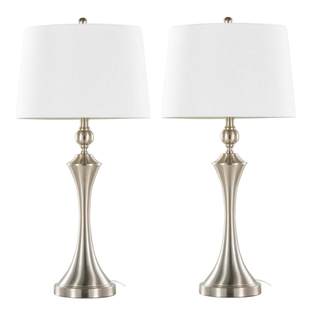 Silver Flint 30" Metal Table Lamp with USB - Set of 2. Picture 1