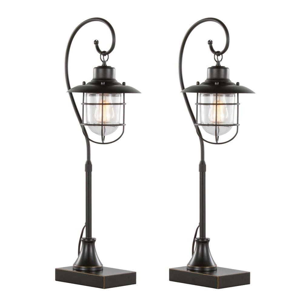 Oil Rubbed Bronze, Clear Glass Landen 33" Metal Task Lamp - Set of 2. Picture 1
