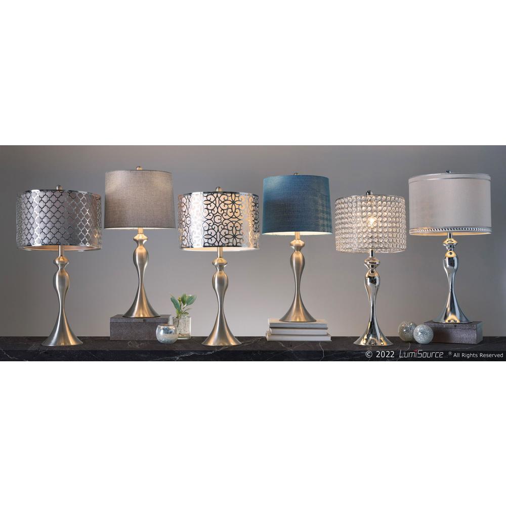 Brushed Nickel, Moroccan Blue Linen Ashland 27" Metal Table Lamp - Set of 2. Picture 9