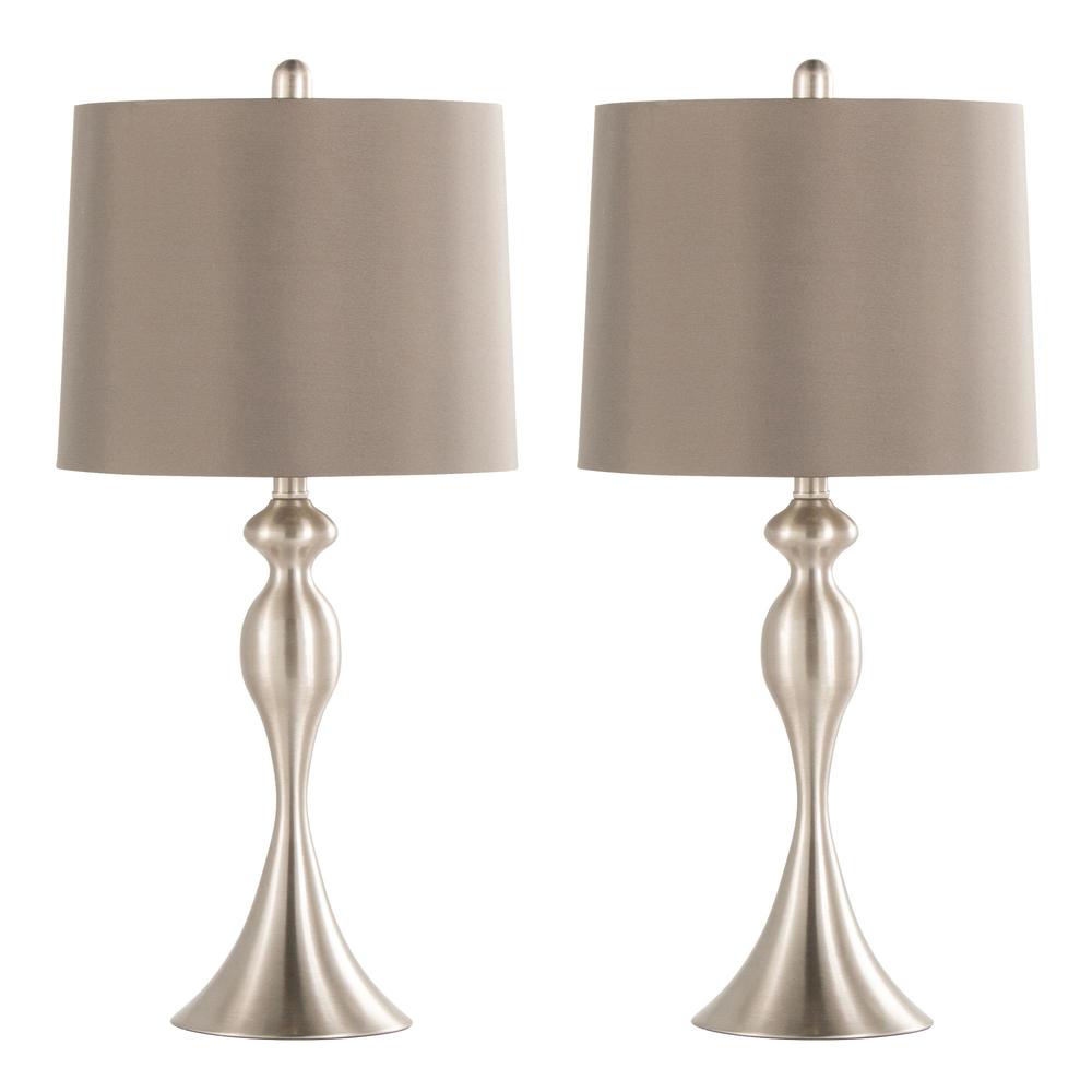 Brushed Nickel, Taupe Satin Ashland 27" Metal Table Lamp - Set of 2. Picture 1