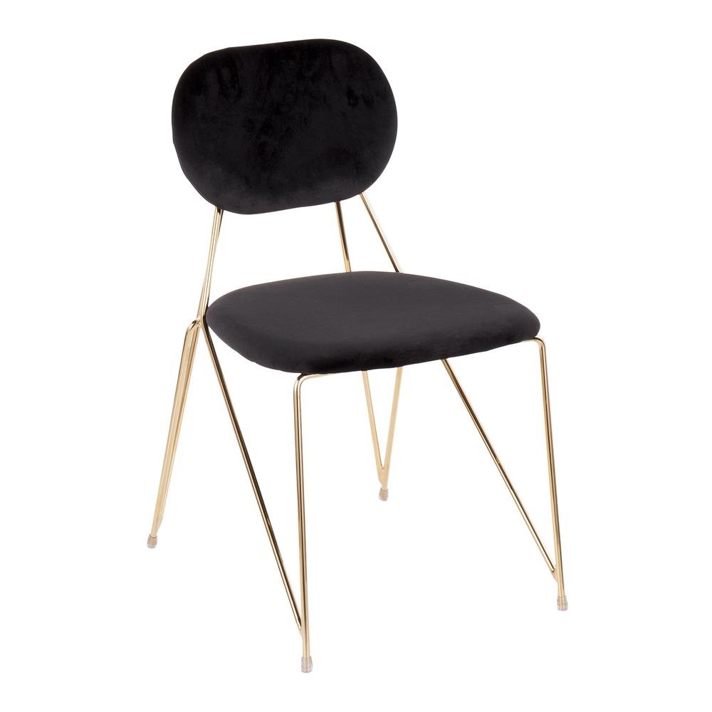 Gold Metal, Black Velvet Gwen Chair - Set of 2. Picture 2