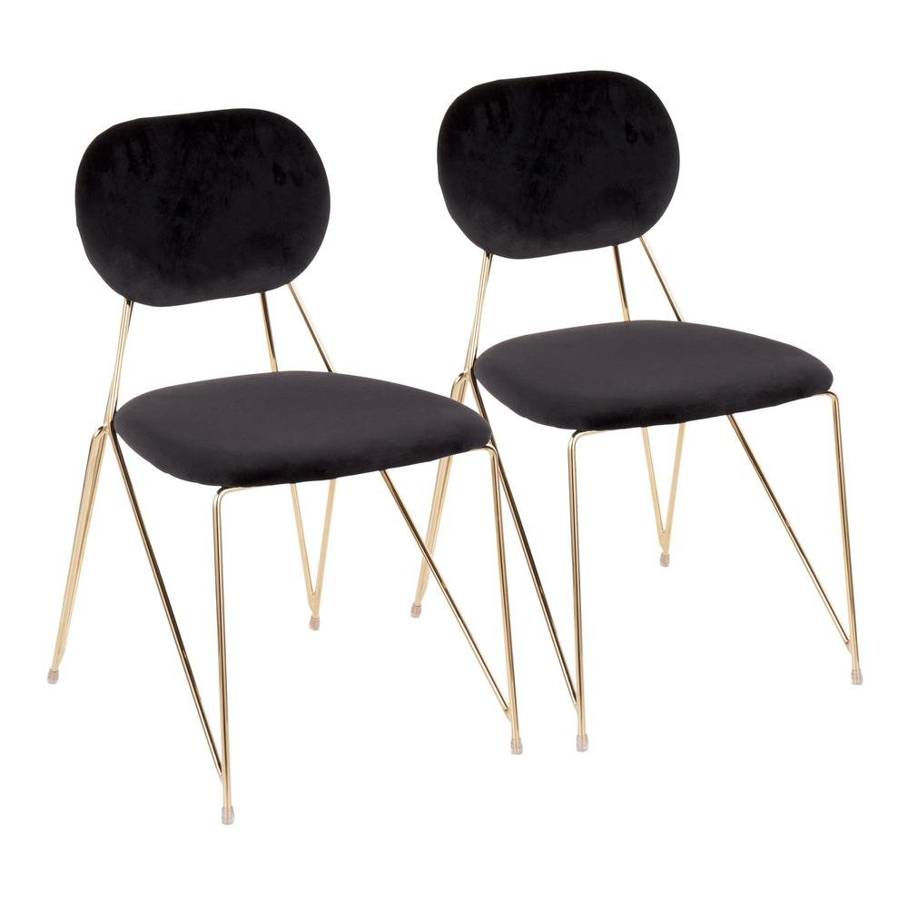 Gold Metal, Black Velvet Gwen Chair - Set of 2. Picture 1