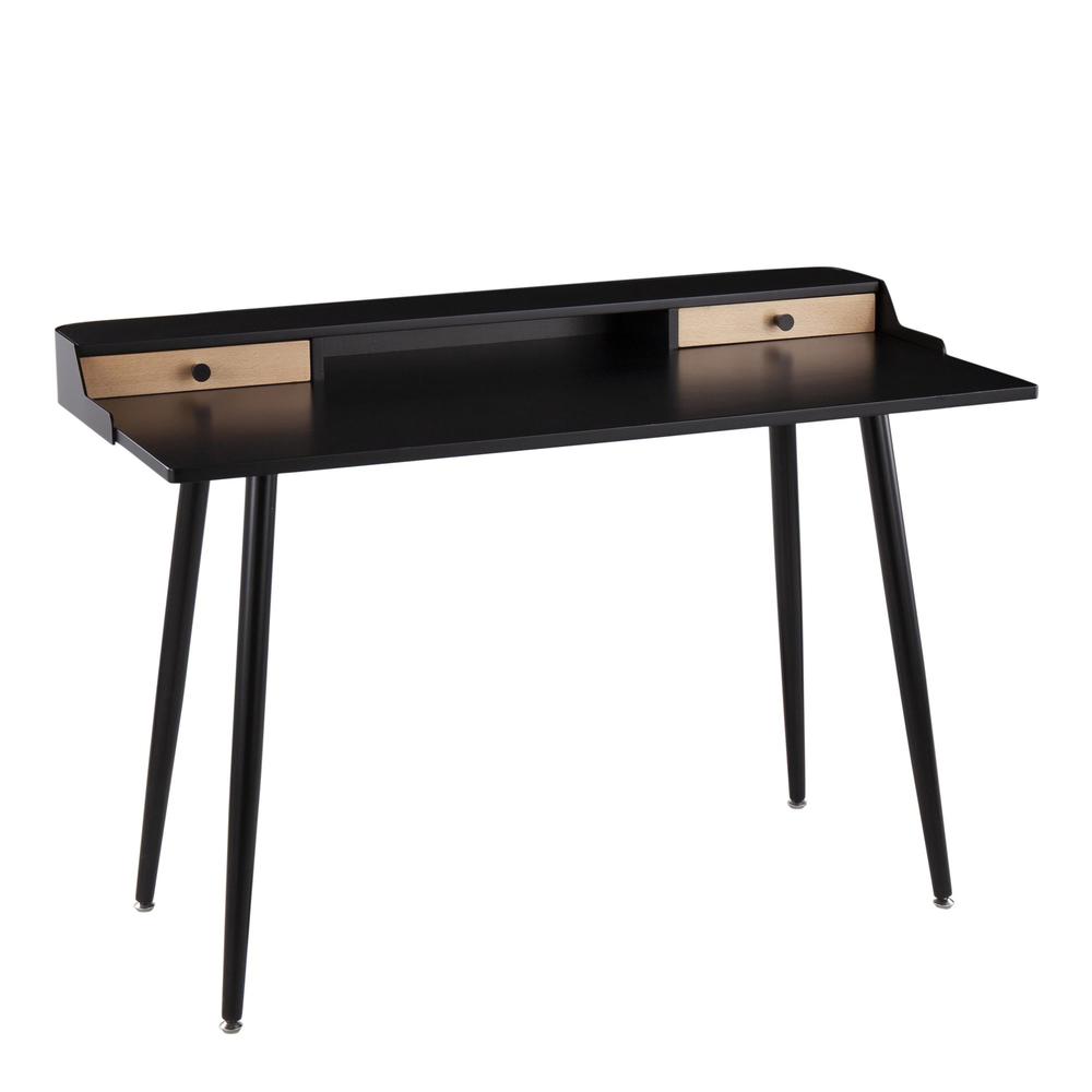 Black Steel, Black Wood, Natural Wood Harvey Desk. Picture 1