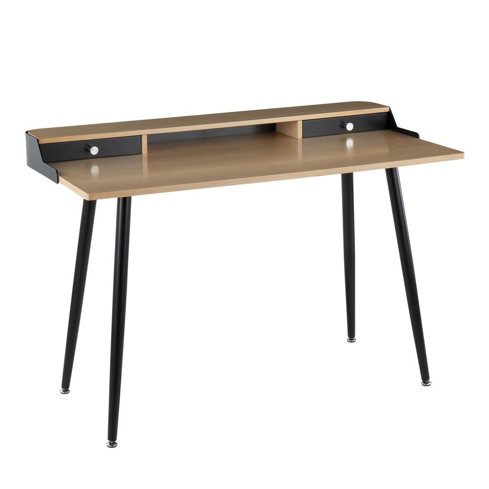 Black Steel, Natural Wood, Black Wood, Nickel Harvey Desk. Picture 1