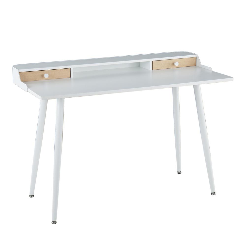 White Steel, White Wood, Natural Wood Harvey Desk. Picture 1