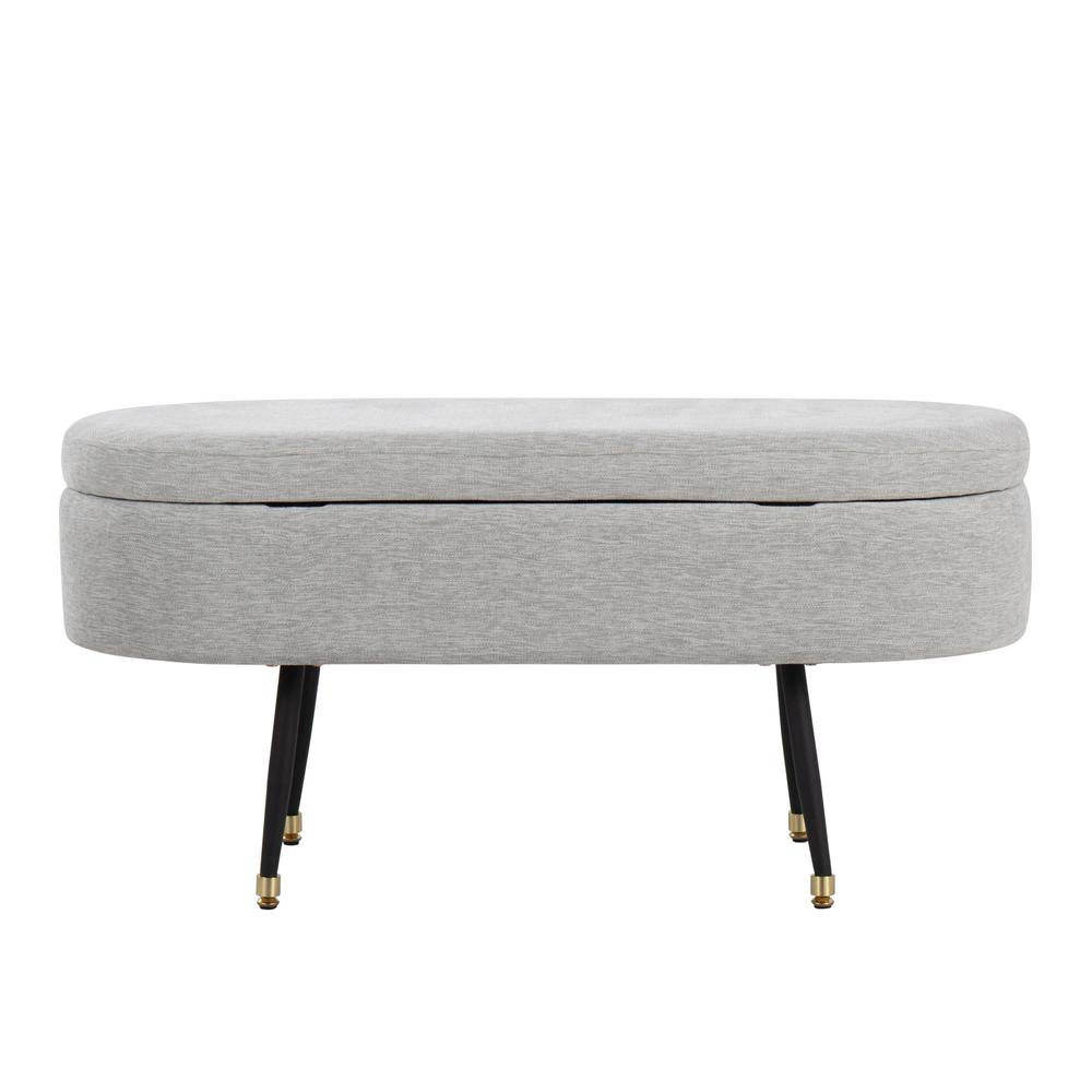 Black Metal, Light Grey Fabric, Gold Accent Harvey Storage Bench. Picture 5