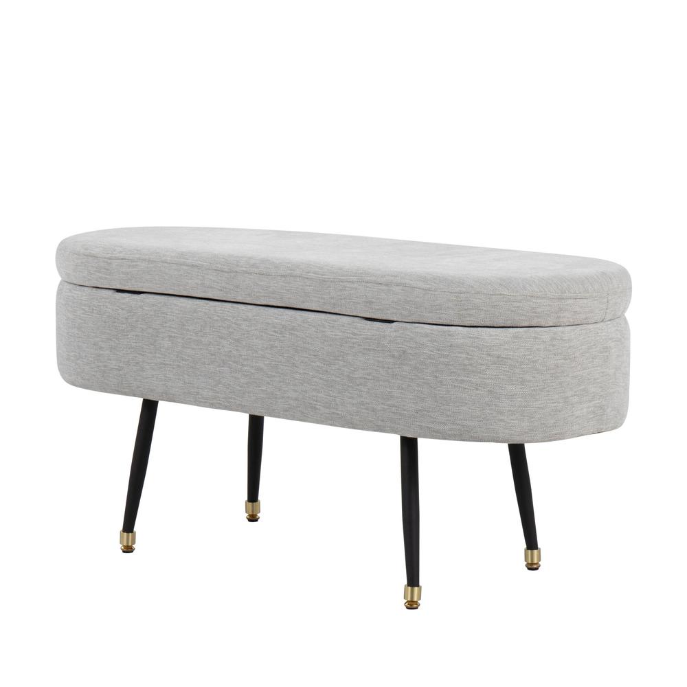 Black Metal, Light Grey Fabric, Gold Accent Harvey Storage Bench. Picture 4
