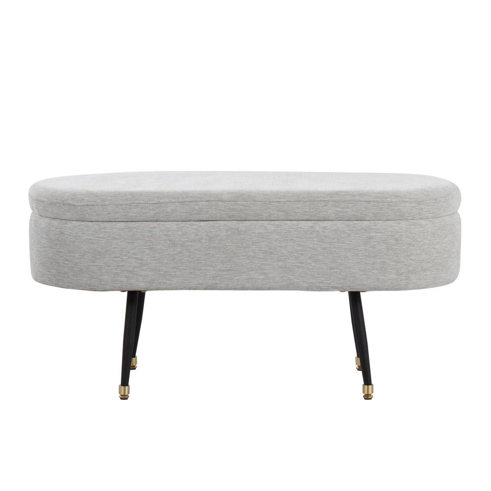 Black Metal, Light Grey Fabric, Gold Accent Harvey Storage Bench. Picture 6