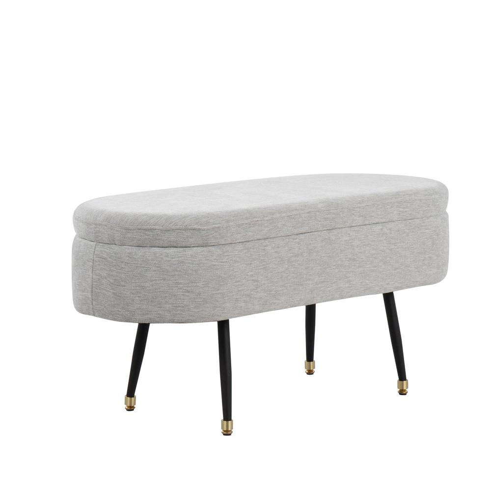 Black Metal, Light Grey Fabric, Gold Accent Harvey Storage Bench. Picture 1