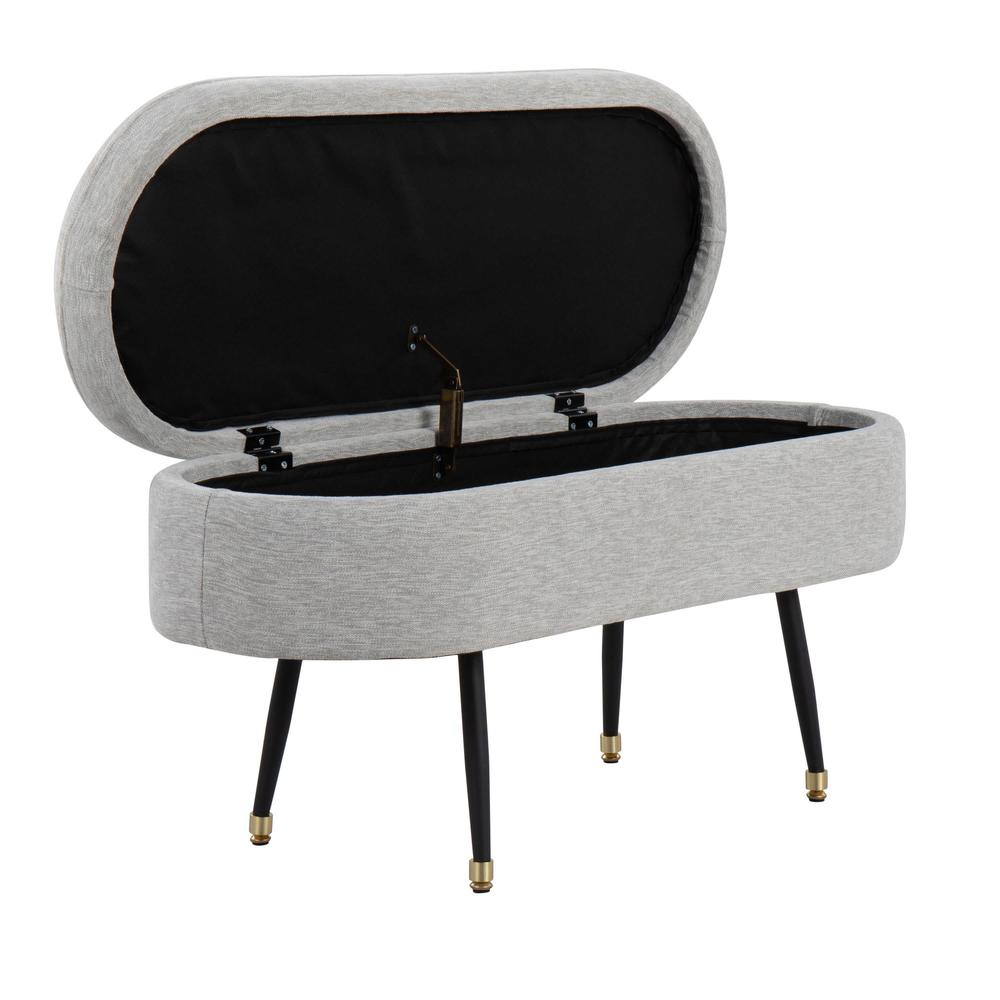 Black Metal, Light Grey Fabric, Gold Accent Harvey Storage Bench. Picture 2